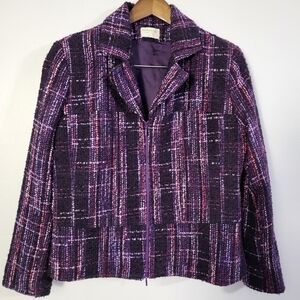 TerraWare Boutique Wool Purple Tweed Full Zip Jacket …